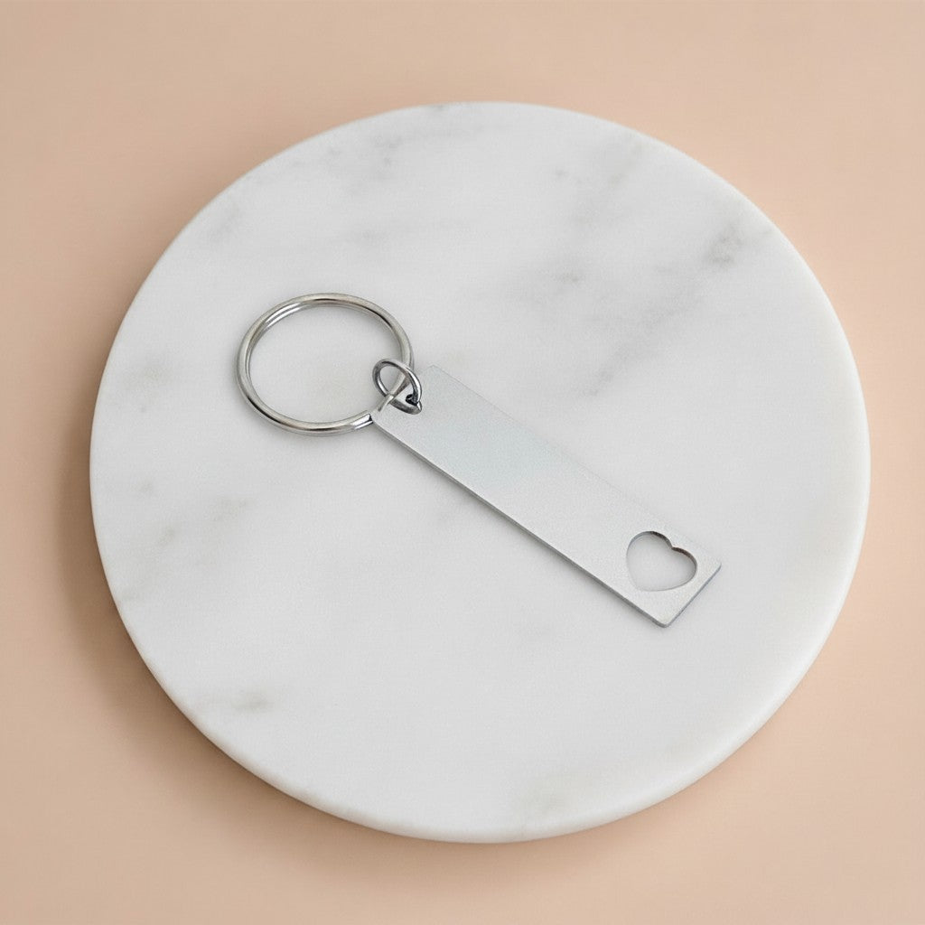 Personalized Stainless Steel Long Bar with Heart Keychain