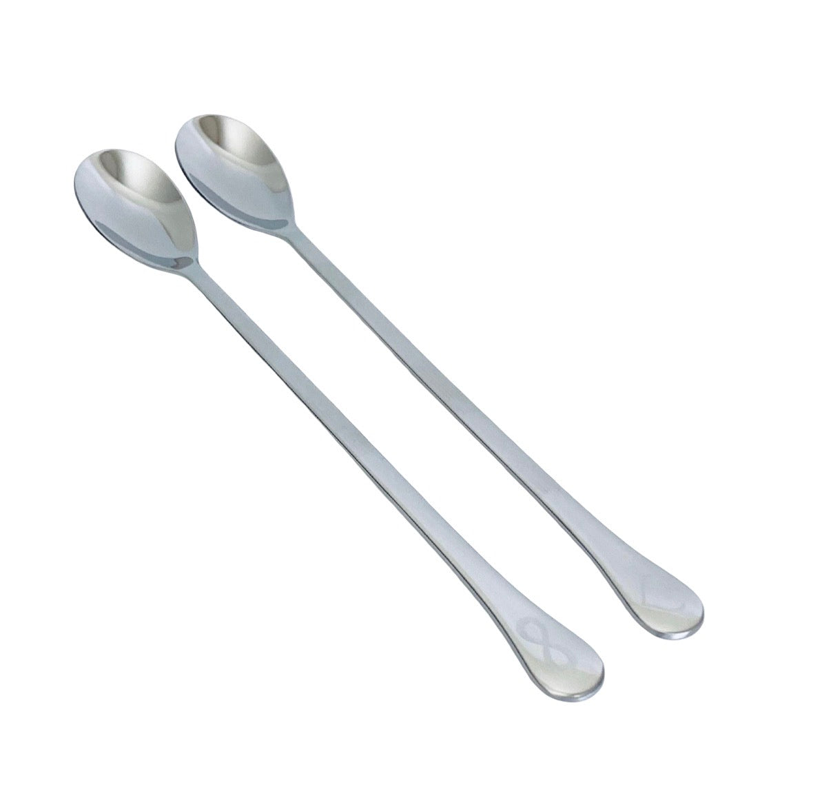 Two stainless steel spoons with long handles and oval bowls, shown on a plain white background.