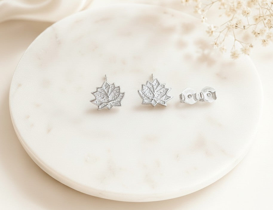 Sterling Silver Lotus Flower Stud Earrings