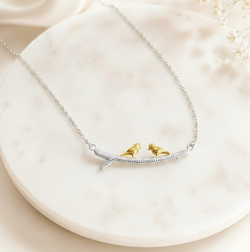 Sterling Silver Gold Birds Necklace