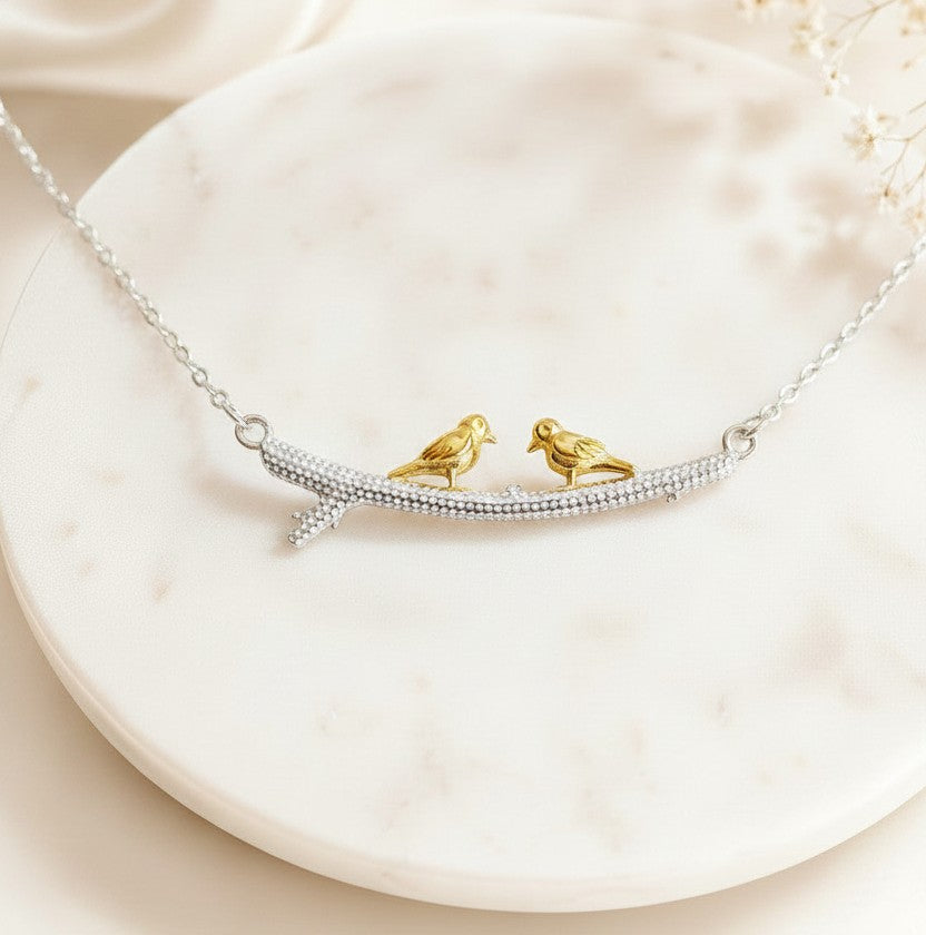 Sterling Silver Gold Birds Necklace