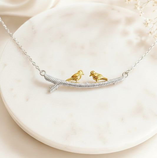 Sterling Silver Gold Birds Necklace