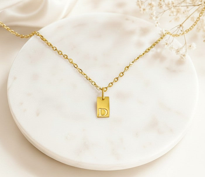 Personalized Mini Initial Necklace • Stainless Steel & Gold over Stainless Steel