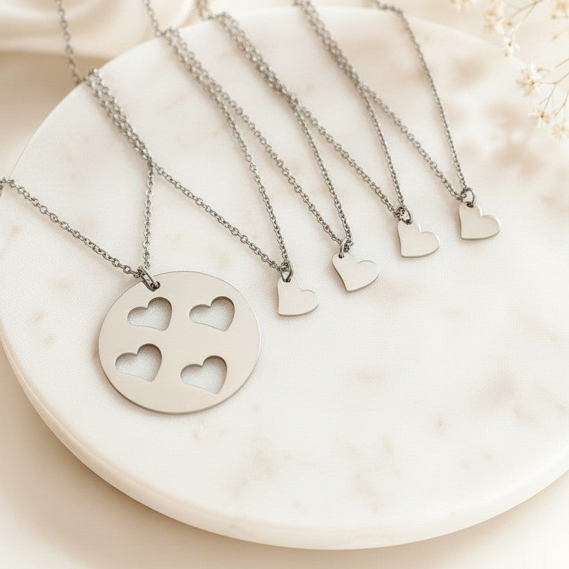 Stainless Steel Mother & 4 Daughters Necklace Set