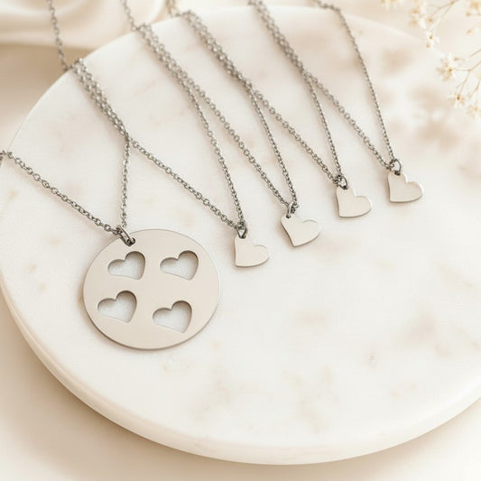 Stainless Steel Mother & 4 Daughters Necklace Set