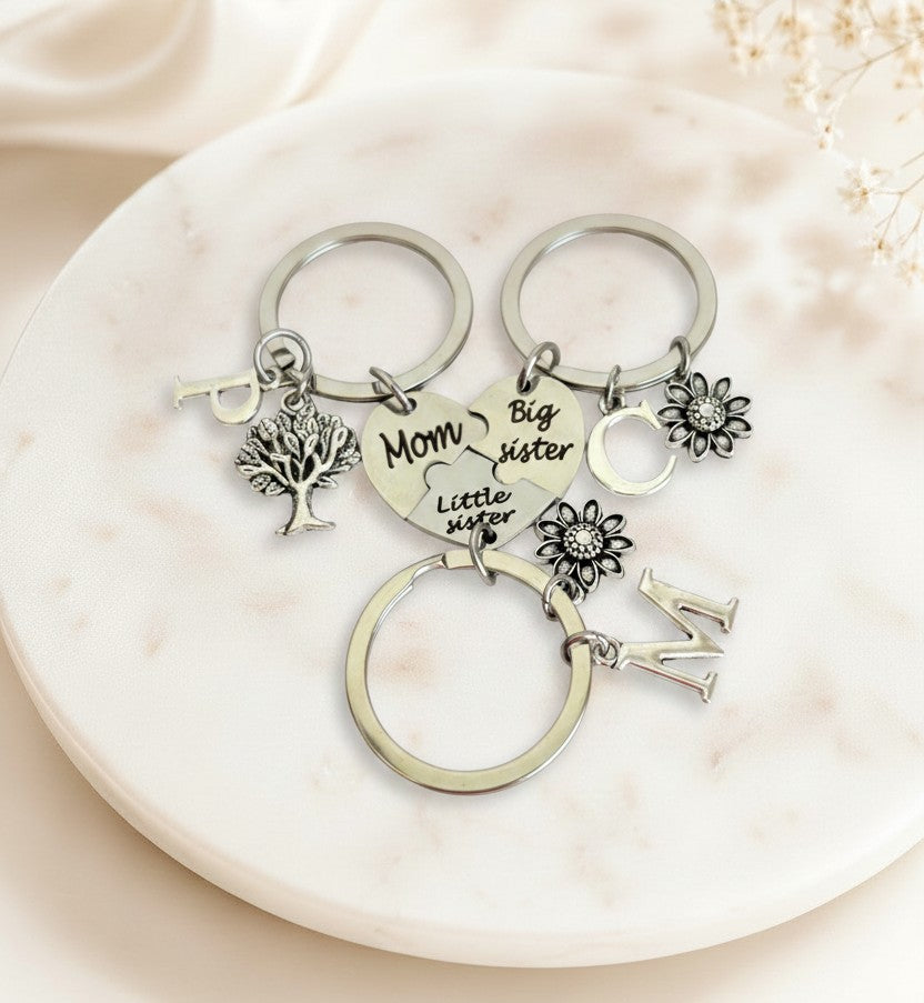 Personalized Mom, Big Sister & Little Sister Keychain Set
