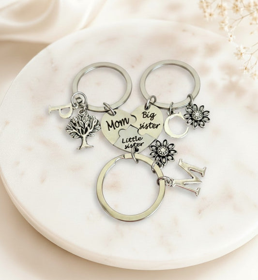 Personalized Mom, Big Sister & Little Sister Keychain Set
