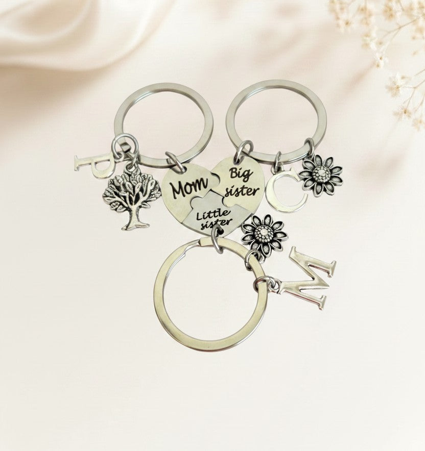 Personalized Mom, Big Sister & Little Sister Keychain Set