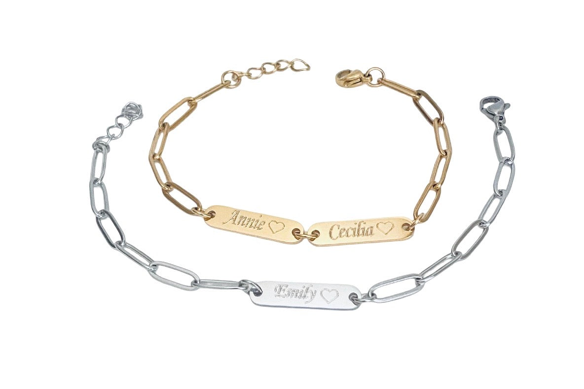Personalized Mini Bar Bracelet • Stainless Steel && Gold over Stainless Steel