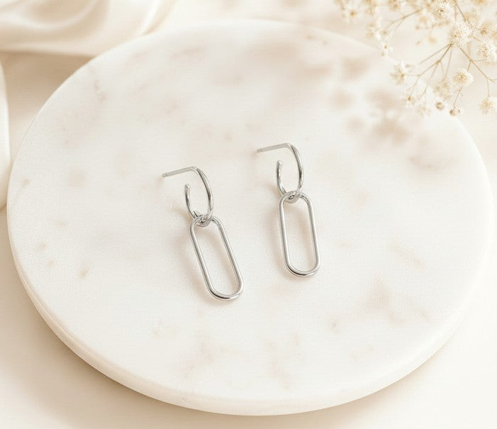 Sterling Silver Dangle Paperclip Earrings