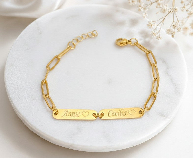 Personalized Mini Bar Bracelet • Stainless Steel && Gold over Stainless Steel