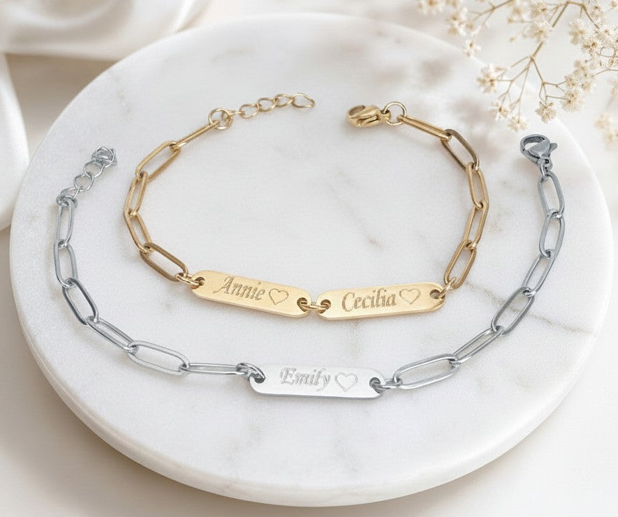 Personalized Mini Bar Bracelet • Stainless Steel && Gold over Stainless Steel