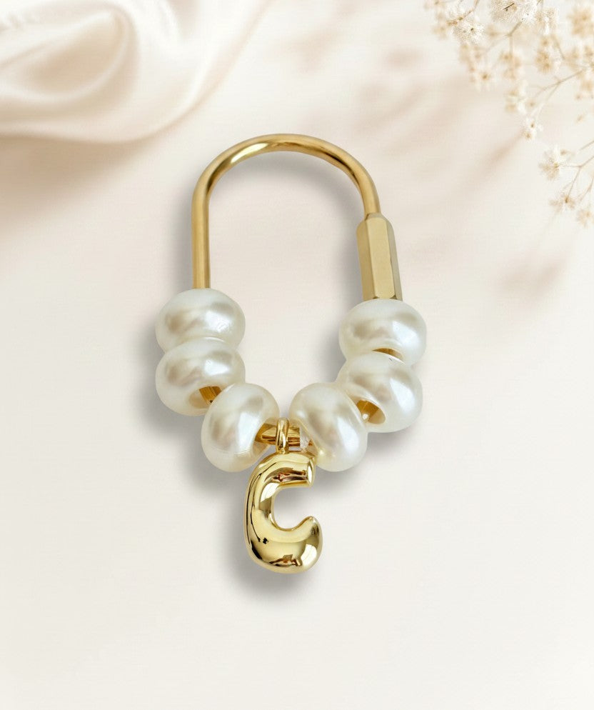 Personalized Faux Pearl Bag Charm with Bubble Initial • Custom Letter Purse Charm