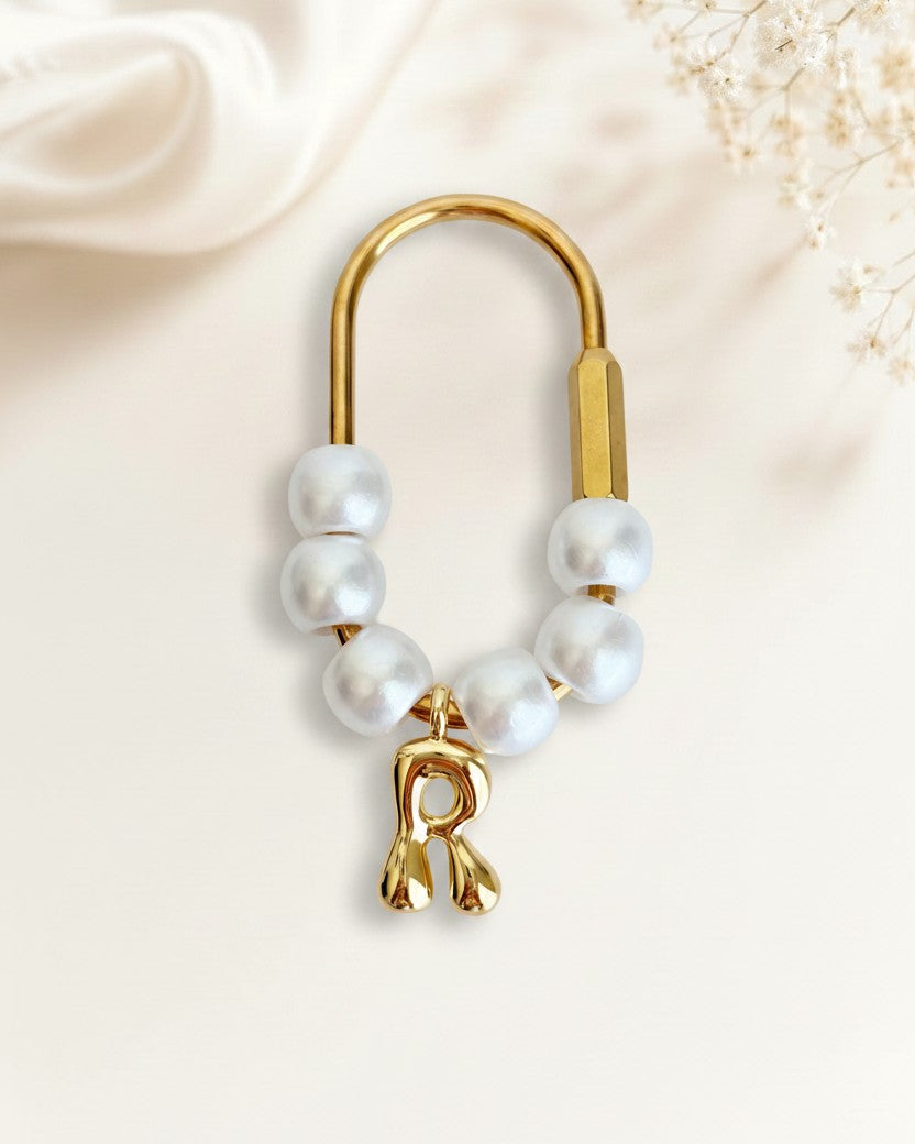 Personalized Faux Pearl Bag Charm with Bubble Initial • Custom Letter Purse Charm