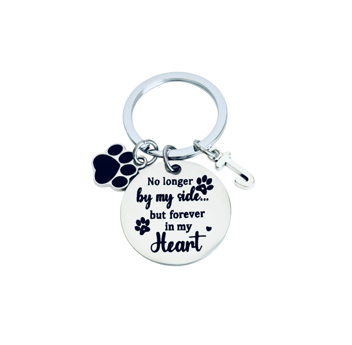 Keychain with paw print and engraved text on a white background