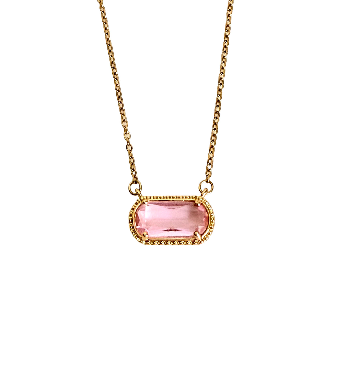 Gold over Stainless Steel Necklace with Glass Gemstone Pendant