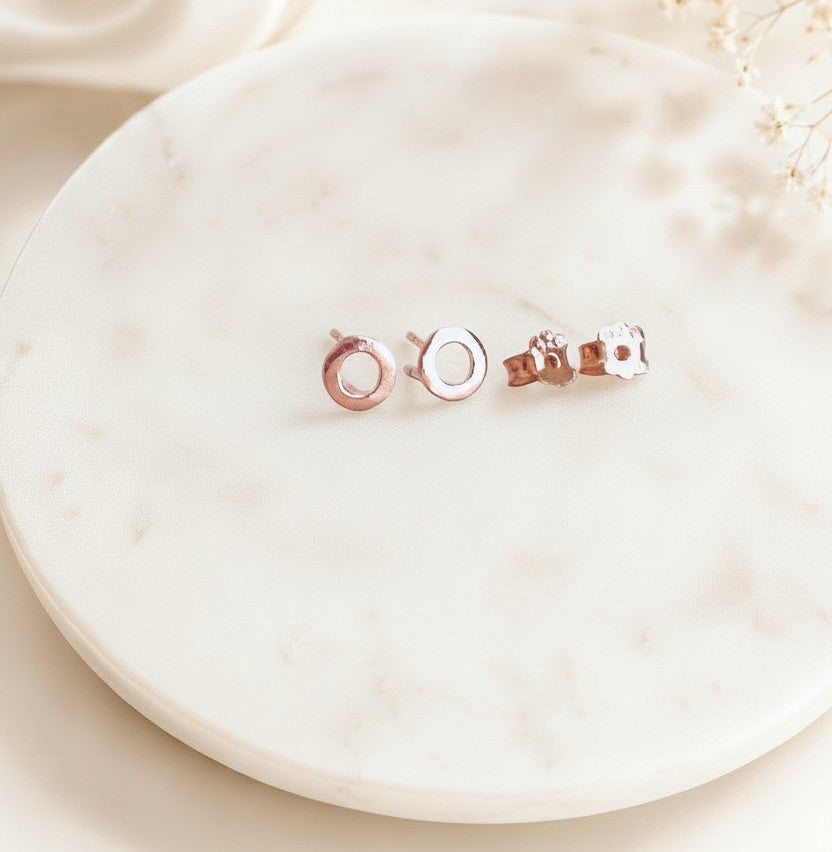 Tiny Kisses Stud Earrings • Sterling Silver, Gold over Silver & Rose Gold over Silver
