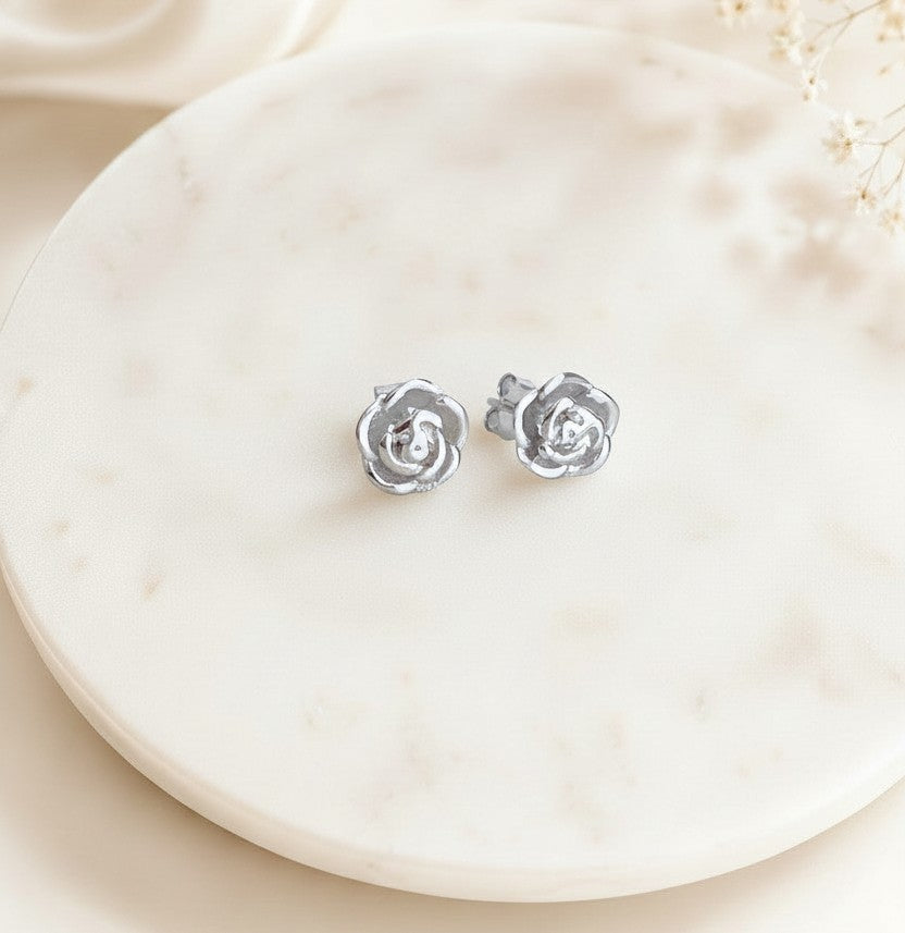 Sterling Silver Rose Stud Earrings