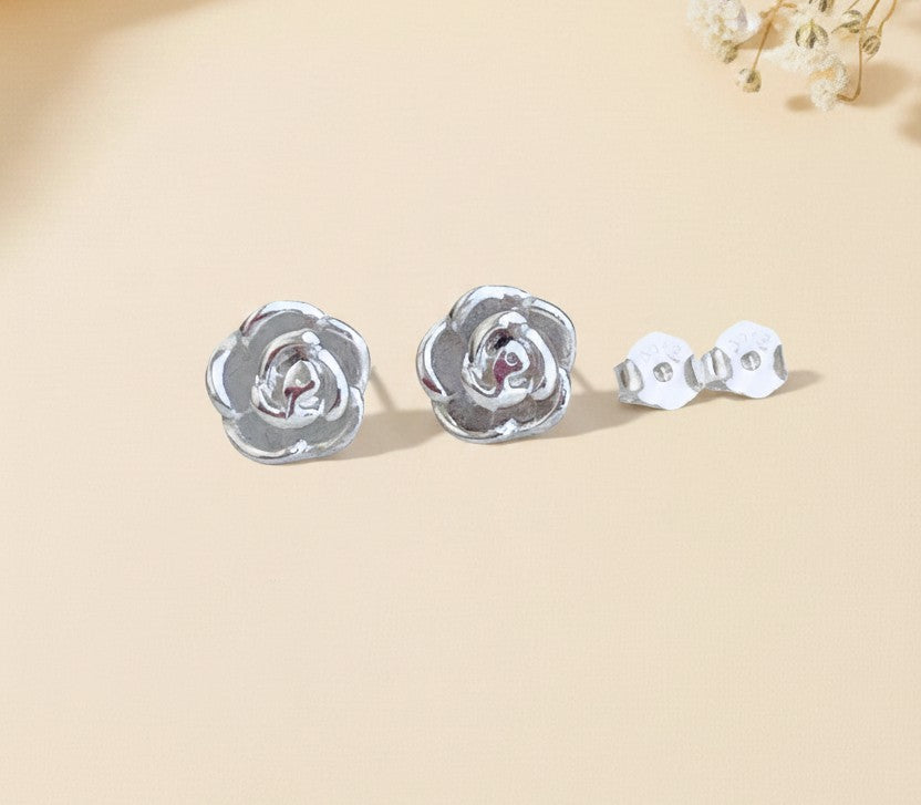 Sterling Silver Rose Stud Earrings