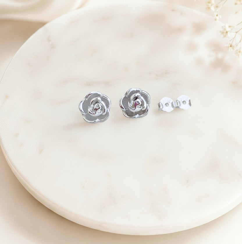 Sterling Silver Rose Stud Earrings