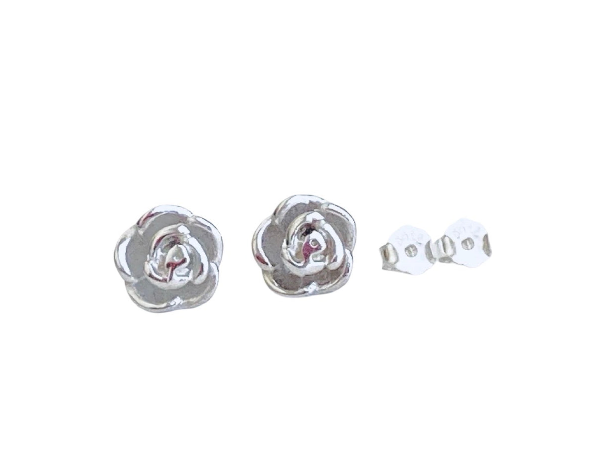 Sterling Silver Rose Stud Earrings