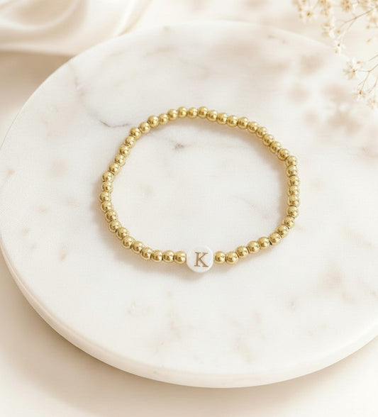Personalized Gold Beaded Stretch Bracelet