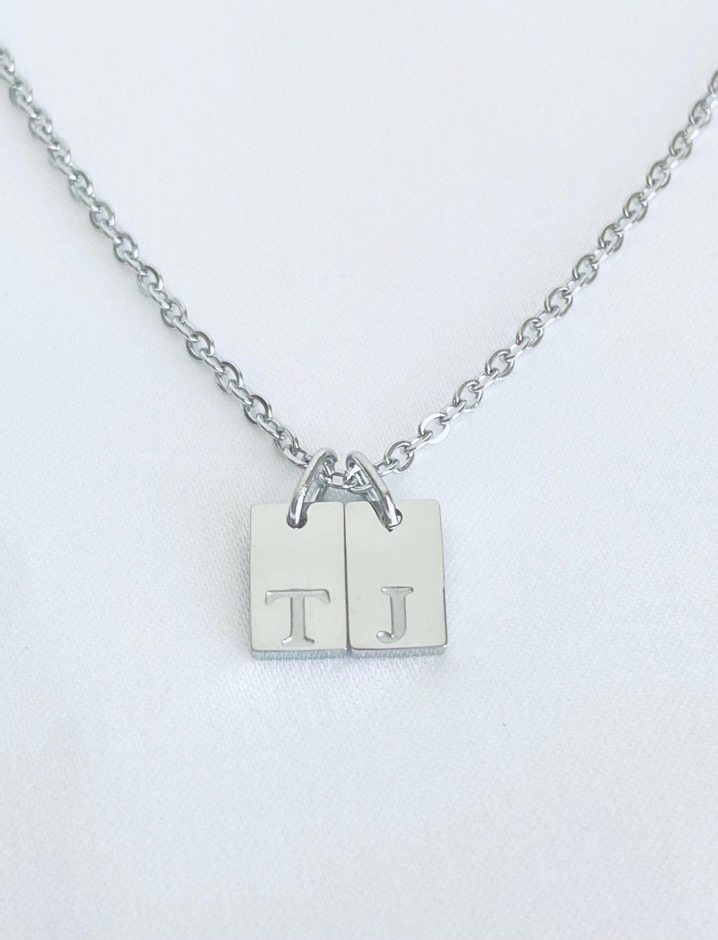 Stainless Steel Mini Initial Tag Necklace • Personalized Letter Necklace in Stainless Steel or Gold