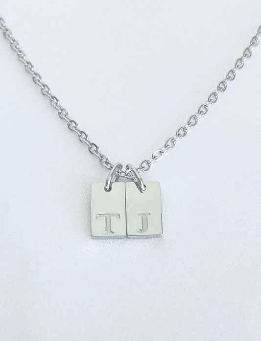 Stainless Steel Mini Initial Tag Necklace • Personalized Letter Necklace in Stainless Steel or Gold