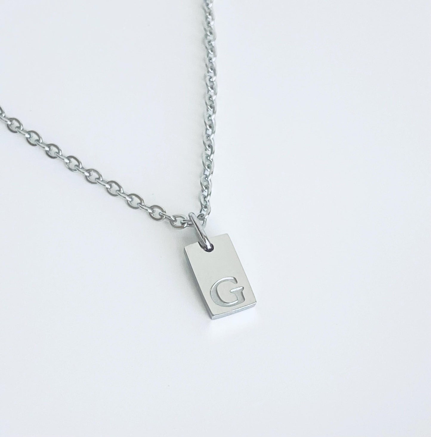 Stainless Steel Mini Initial Tag Necklace • Personalized Letter Necklace in Stainless Steel or Gold