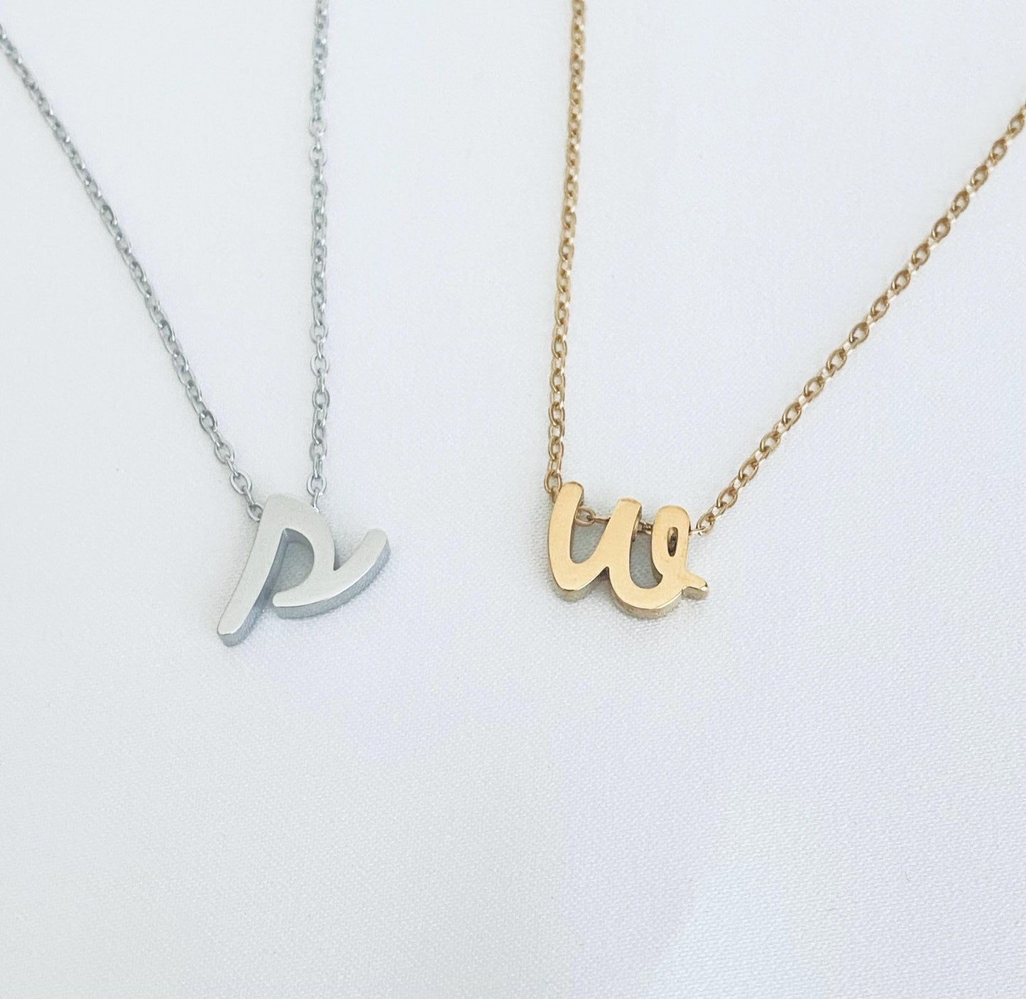 Personalized Stainless Steel Lowercase Script Initial Necklace • Stainless Steel or Gold