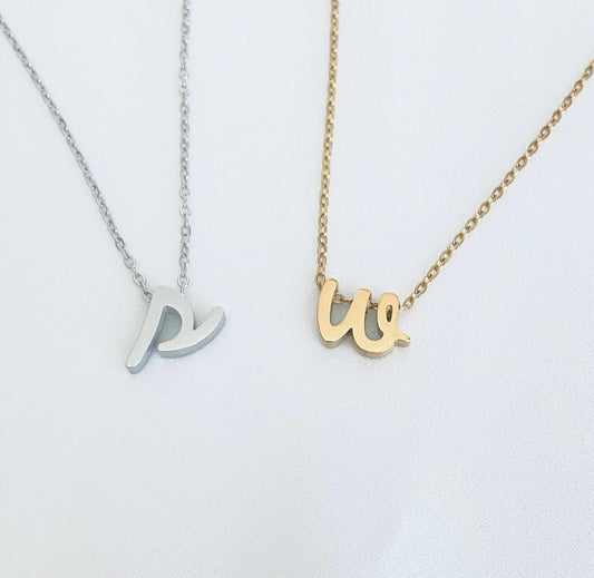 Personalized Stainless Steel Lowercase Script Initial Necklace • Stainless Steel or Gold