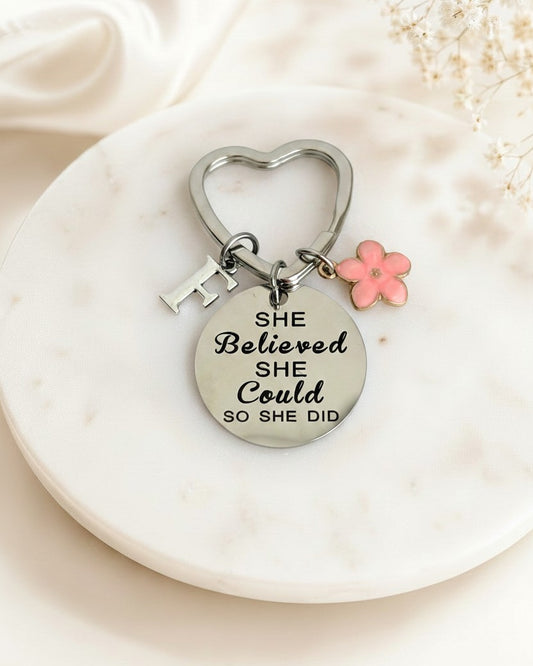 Personalized “She Believes She Could So She Did” Keychain