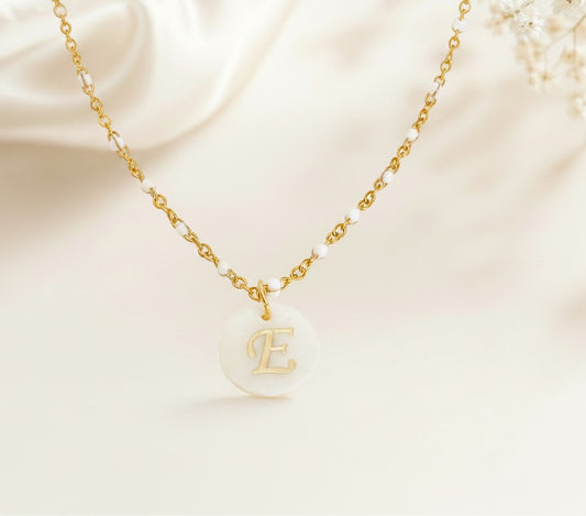 Personalized Shell Initial Necklace with Enamel Beaded Chain