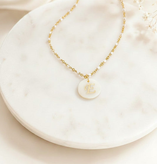 Personalized Shell Initial Necklace with Enamel Beaded Chain