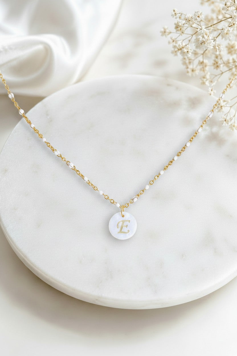 Personalized Shell Initial Necklace with Enamel Beaded Chain