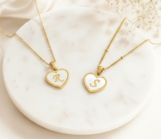 Personalized Gold over Stainless Steel Shell Heart Initial Necklace