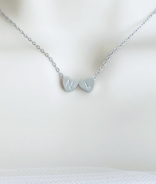 Small Heart Initial Charm Necklace • Stainless Steel or Gold Personalized Letter Necklace