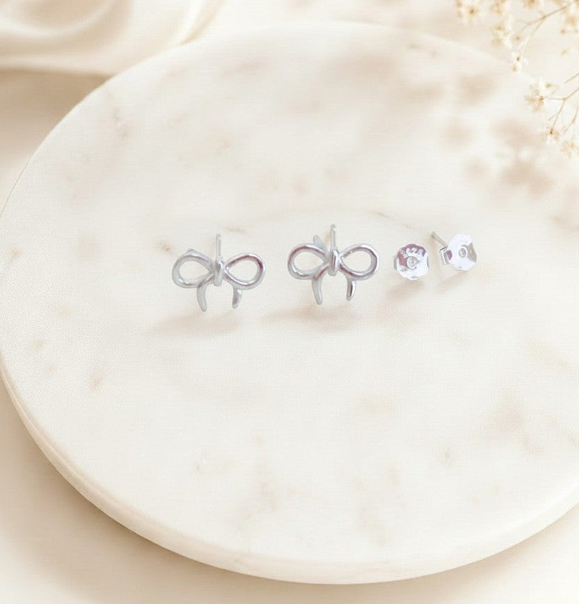 Sterling Silver Small Tie The Knot Bow Stud Earrings