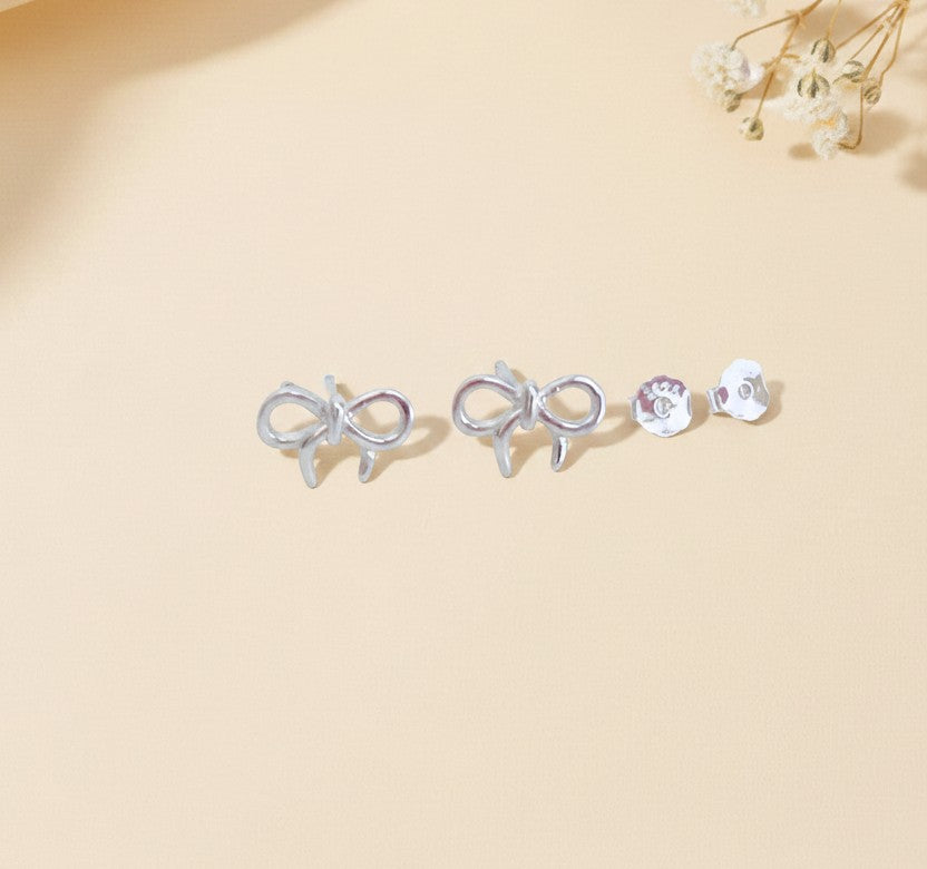 Sterling Silver Small Tie The Knot Bow Stud Earrings