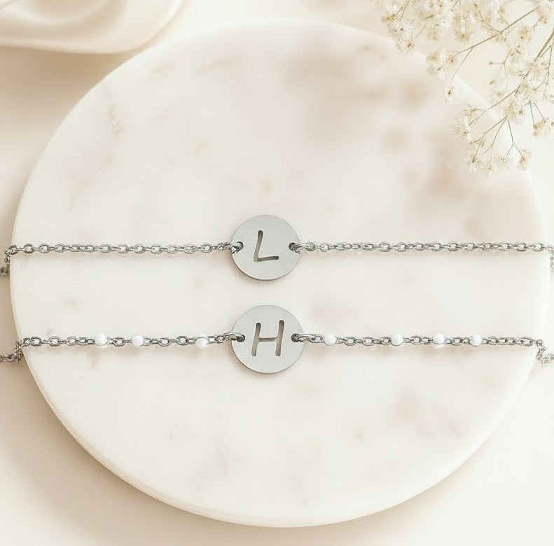 Personalized Initial Bracelet • Stainless Steel & Gold over Stainless Steel