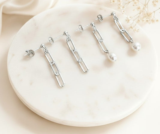 Sterling Silver Dangle Paperclip Earrings