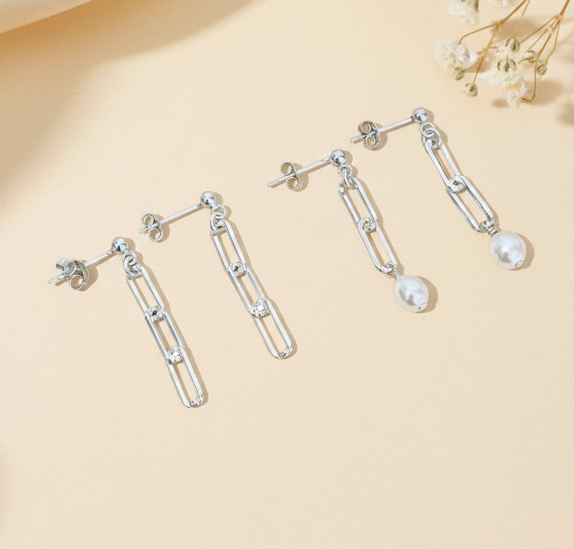 Sterling Silver Dangle Paperclip Earrings