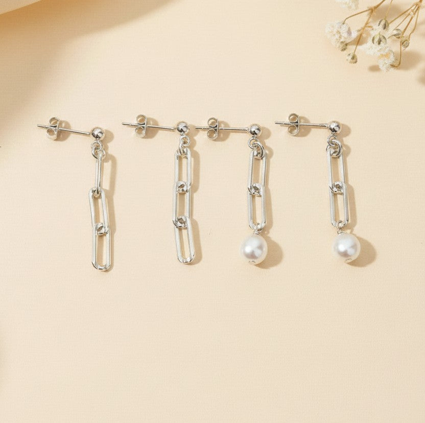 Sterling Silver Dangle Paperclip Earrings