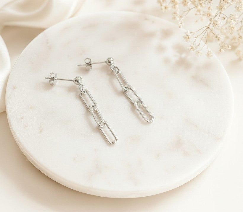 Sterling Silver Dangle Paperclip Earrings