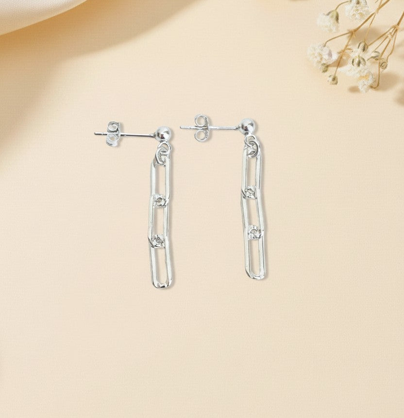 Sterling Silver Dangle Paperclip Earrings