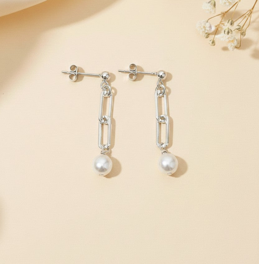 Sterling Silver Dangle Paperclip Earrings