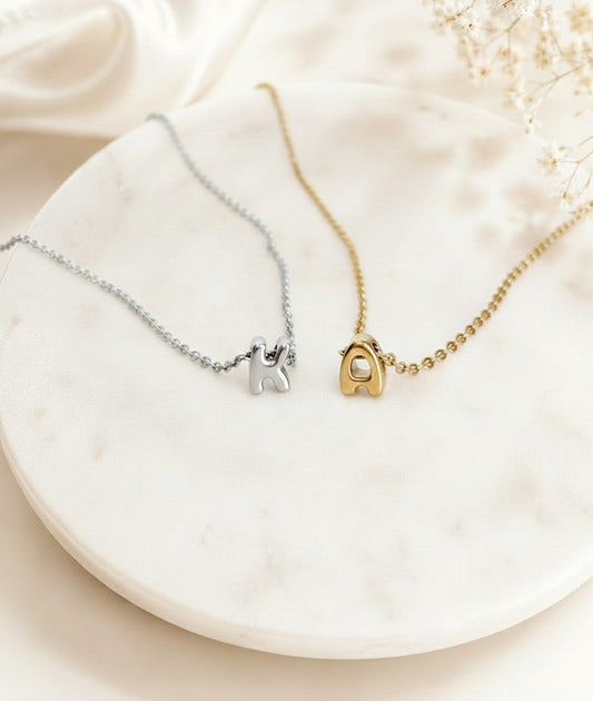 Small Bubble Initial Necklace • Stainless Steel & Gold over Stainless Steel