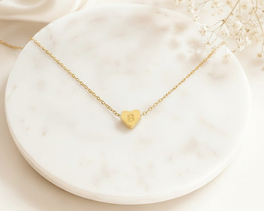 Personalized Small Initial Heart Necklace • Stainless Steel & Gold over Stainless Steel