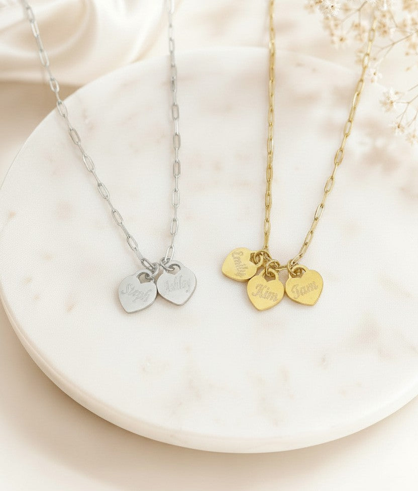Personalized Small Heart Charm Necklace • Stainless Steel & Gold over Stainless Steel