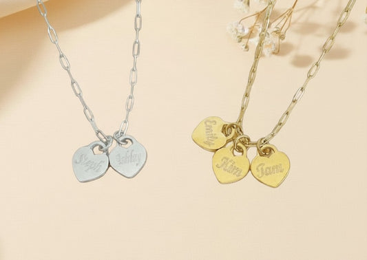 Personalized Small Heart Charm Necklace • Stainless Steel & Gold over Stainless Steel
